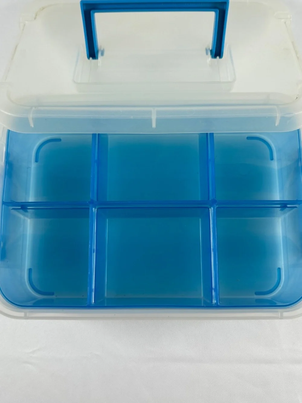 Sterilite Storage Container with Blue Removable Tray, Locking Lid with Handle.